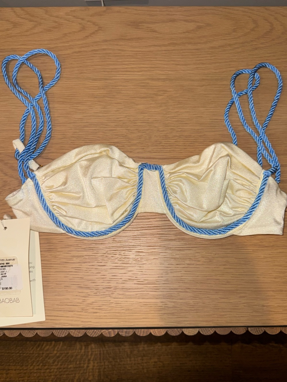 Baobab Collection Cream Bikini Top with Blue Rope Detail